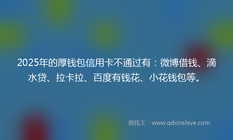 2025年的厚钱包信用卡不通过有：微博借钱、滴水贷、拉卡拉、百度有钱花、小花钱包等。