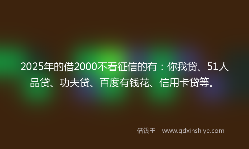 2025年的借2000不看征信的有:你我贷、51人品贷、功夫贷、百度有钱花、信用卡贷等。