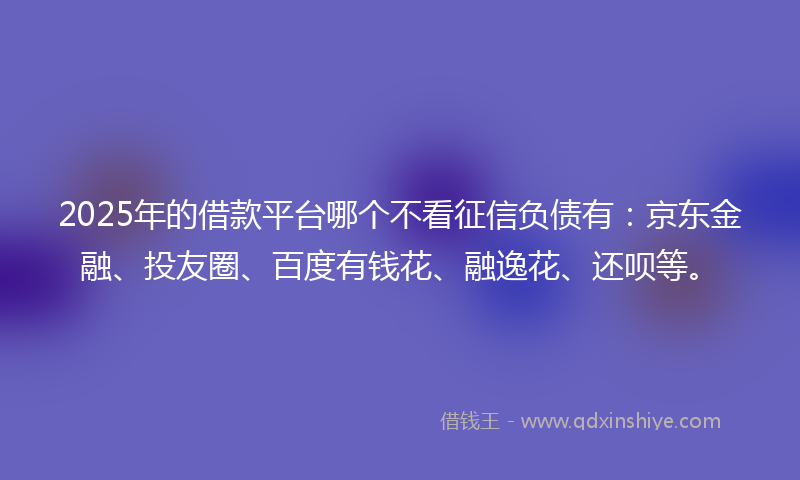2025年的借款平台哪个不看征信负债有：京东金融、投友圈、百度有钱花、融逸花、还呗等。