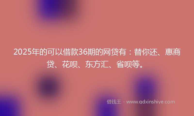 2025年的可以借款36期的网贷有：替你还、惠商贷、花呗、东方汇、省呗等。