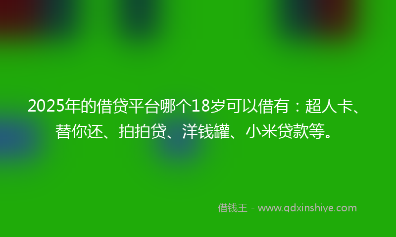 2025年的借贷平台哪个18岁可以借有：超人卡、替你还、拍拍贷、洋钱罐、小米贷款等。
