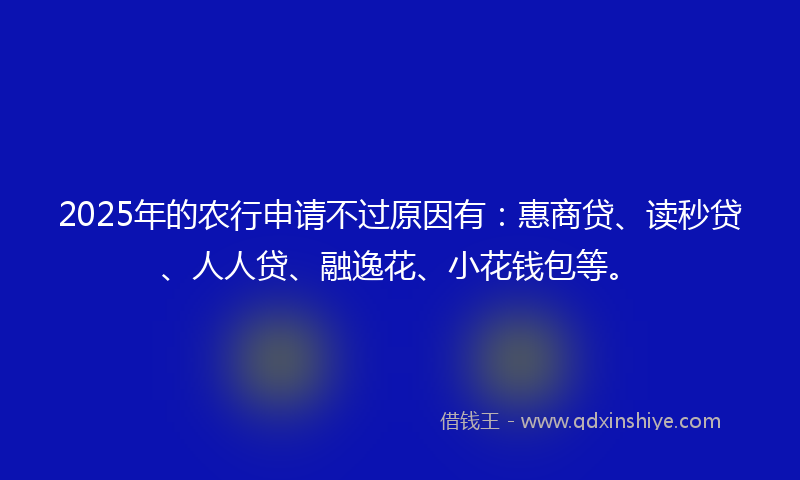 2025年的农行申请不过原因有：惠商贷、读秒贷、人人贷、融逸花、小花钱包等。