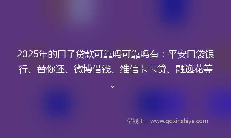 2025年的口子贷款可靠吗可靠吗有：平安口袋银行、替你还、微博借钱、维信卡卡贷、融逸花等。