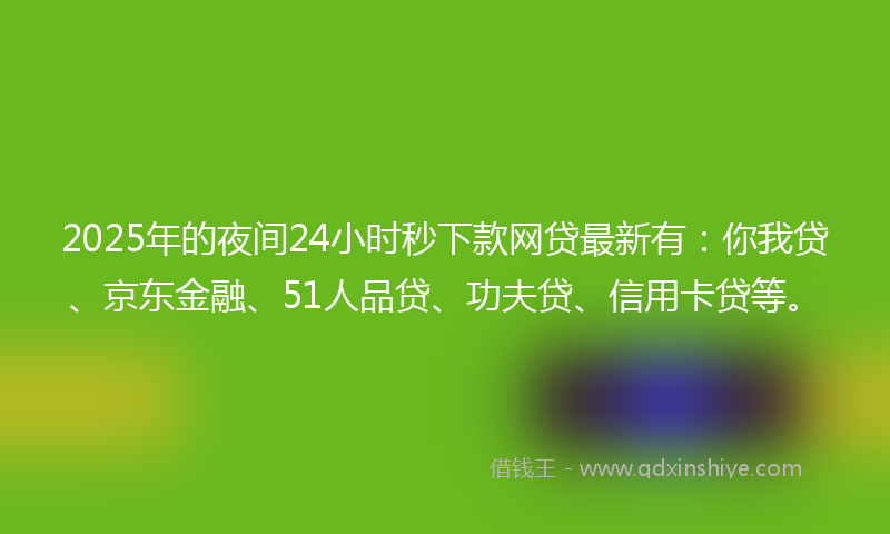 2025年的夜间24小时秒下款网贷最新有：你我贷、京东金融、51人品贷、功夫贷、信用卡贷等。