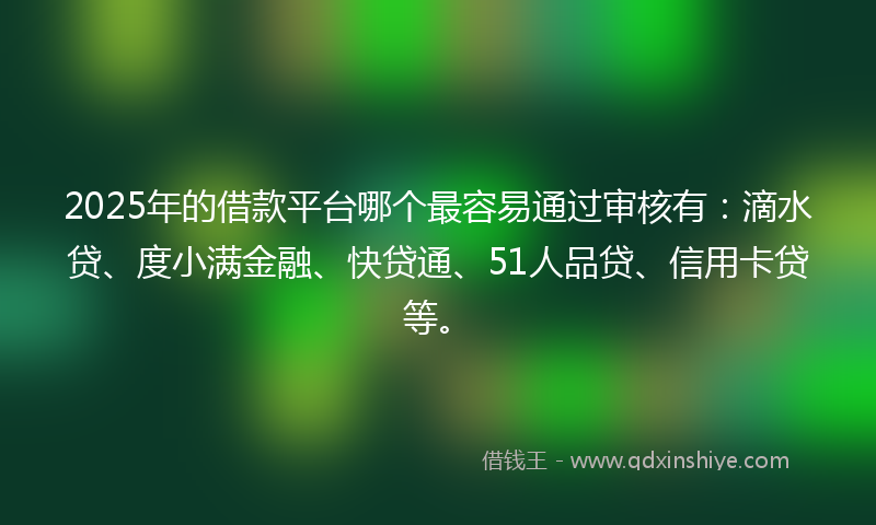 2025年的借款平台哪个最容易通过审核有：滴水贷、度小满金融、快贷通、51人品贷、信用卡贷等。