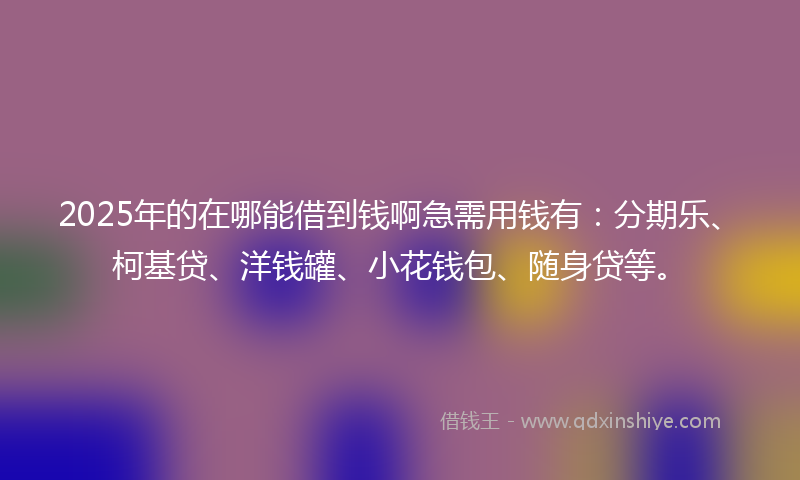 2025年的在哪能借到钱啊急需用钱有：分期乐、柯基贷、洋钱罐、小花钱包、随身贷等。
