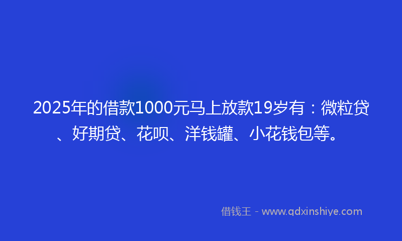 2025年的借款1000元马上放款19岁有：微粒贷、好期贷、花呗、洋钱罐、小花钱包等。