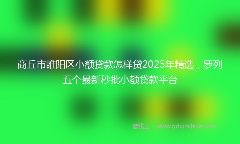 商丘市睢阳区小额贷款怎样贷2025年精选，罗列五个最新秒批小额贷款平台