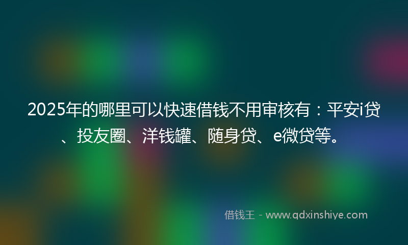 2025年的哪里可以快速借钱不用审核有：平安i贷、投友圈、洋钱罐、随身贷、e微贷等。