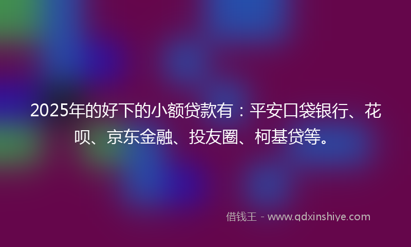 2025年的好下的小额贷款有：平安口袋银行、花呗、京东金融、投友圈、柯基贷等。