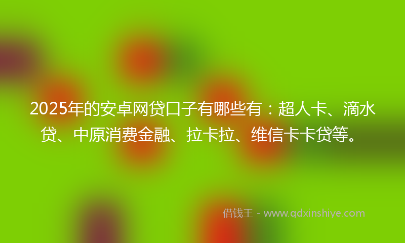 2025年的安卓网贷口子有哪些有：超人卡、滴水贷、中原消费金融、拉卡拉、维信卡卡贷等。