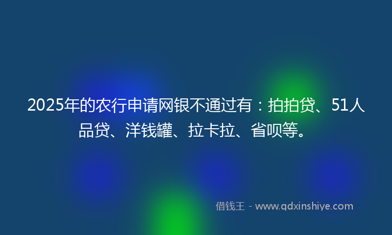 2025年的农行申请网银不通过有：拍拍贷、51人品贷、洋钱罐、拉卡拉、省呗等。