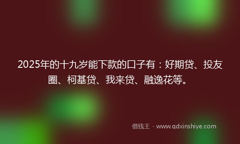2025年的十九岁能下款的口子有：好期贷、投友圈、柯基贷、我来贷、融逸花等。