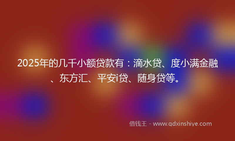 2025年的几千小额贷款有：滴水贷、度小满金融、东方汇、平安i贷、随身贷等。