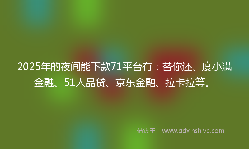 2025年的夜间能下款71平台有：替你还、度小满金融、51人品贷、京东金融、拉卡拉等。