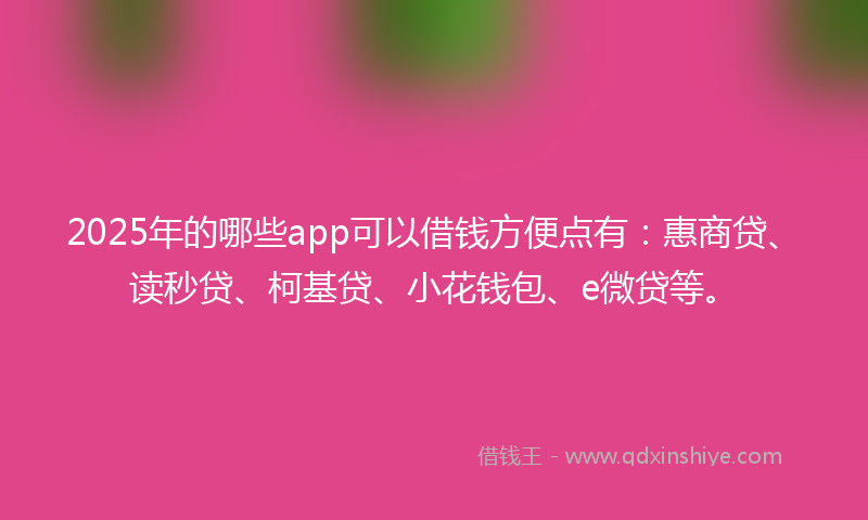 2025年的哪些app可以借钱方便点有：惠商贷、读秒贷、柯基贷、小花钱包、e微贷等。