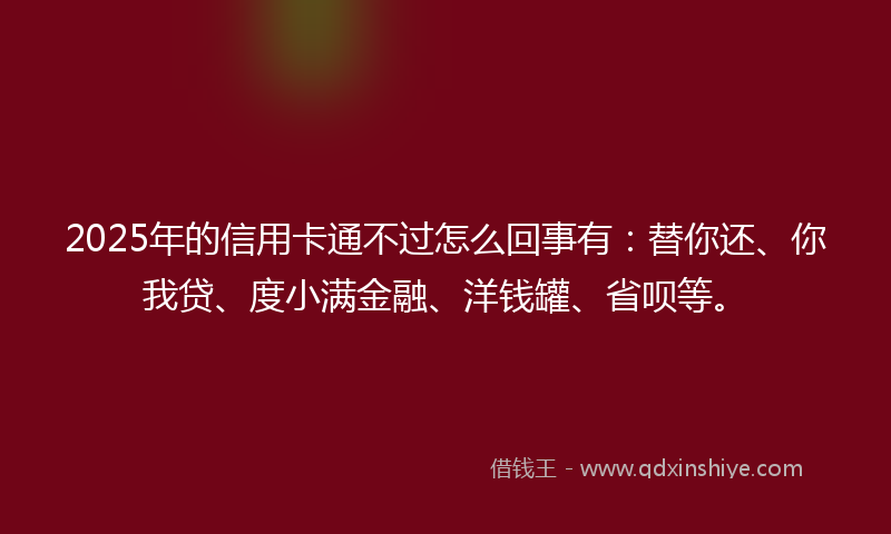 2025年的信用卡通不过怎么回事有：替你还、你我贷、度小满金融、洋钱罐、省呗等。