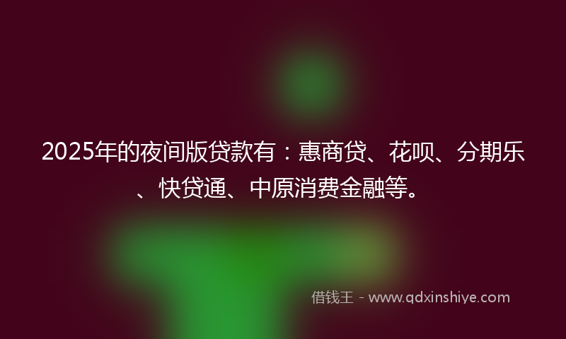 2025年的夜间版贷款有：惠商贷、花呗、分期乐、快贷通、中原消费金融等。