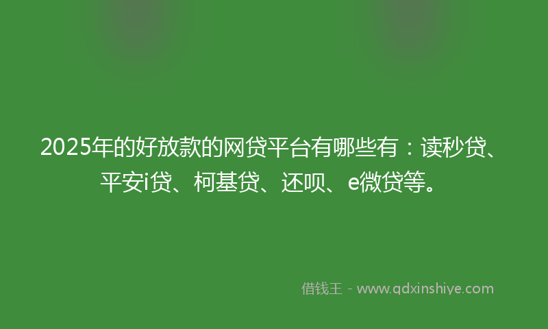2025年的好放款的网贷平台有哪些有:读秒贷、平安i贷、柯基贷、还呗、e微贷等。