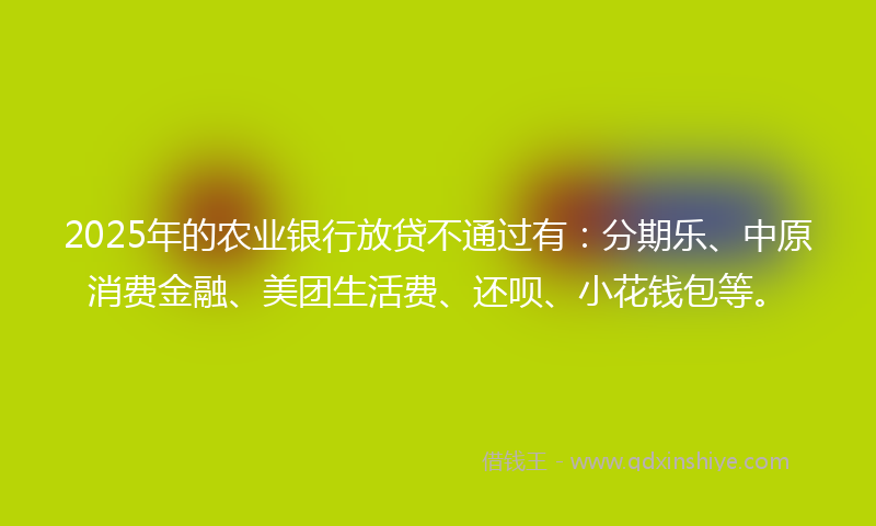 2025年的农业银行放贷不通过有：分期乐、中原消费金融、美团生活费、还呗、小花钱包等。