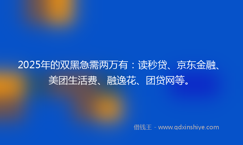 2025年的双黑急需两万有：读秒贷、京东金融、美团生活费、融逸花、团贷网等。
