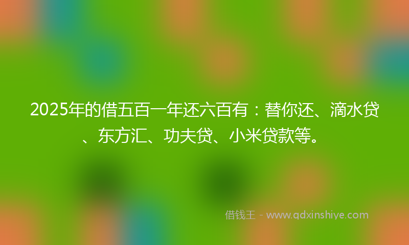 2025年的借五百一年还六百有：替你还、滴水贷、东方汇、功夫贷、小米贷款等。