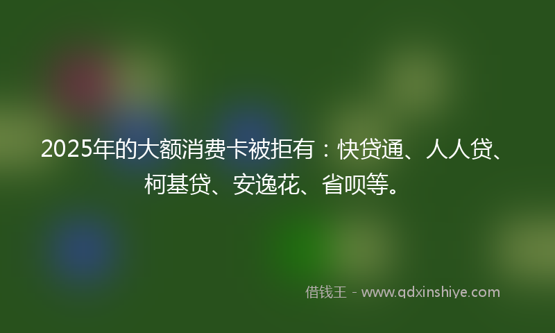 2025年的大额消费卡被拒有：快贷通、人人贷、柯基贷、安逸花、省呗等。