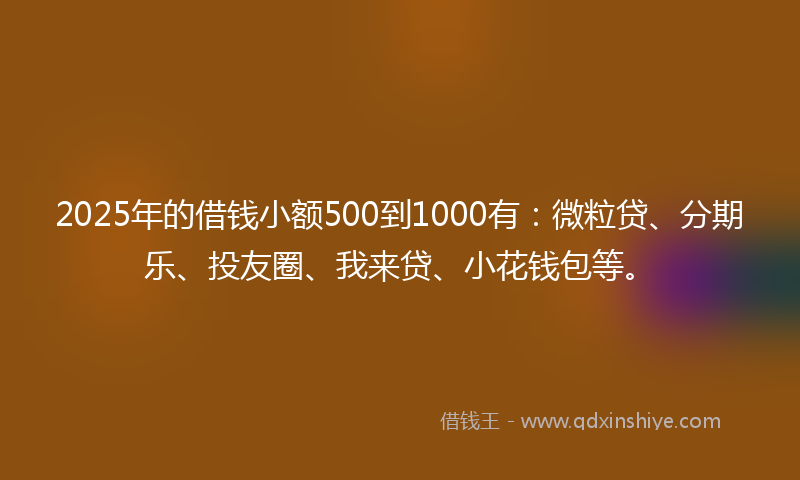 2025年的借钱小额500到1000有：微粒贷、分期乐、投友圈、我来贷、小花钱包等。
