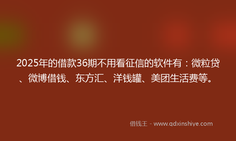 2025年的借款36期不用看征信的软件有：微粒贷、微博借钱、东方汇、洋钱罐、美团生活费等。