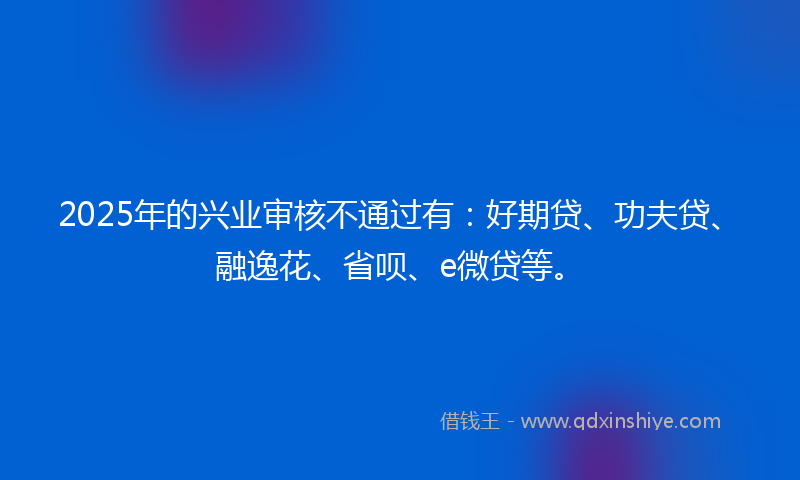 2025年的兴业审核不通过有：好期贷、功夫贷、融逸花、省呗、e微贷等。