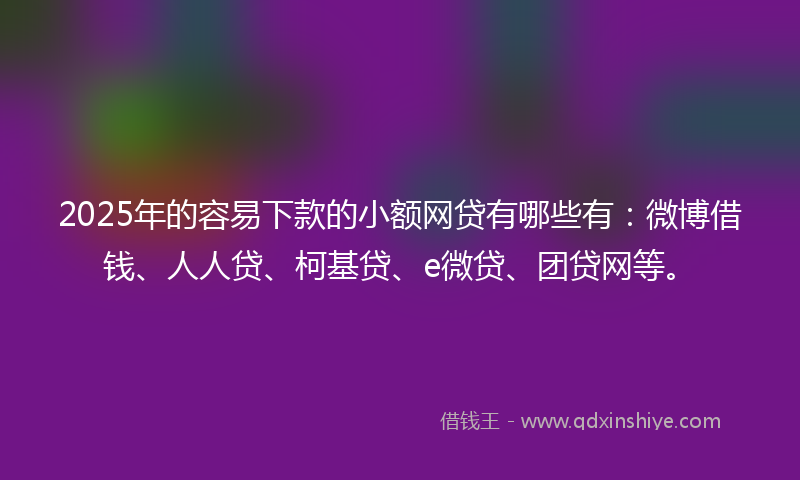 2025年的容易下款的小额网贷有哪些有：微博借钱、人人贷、柯基贷、e微贷、团贷网等。