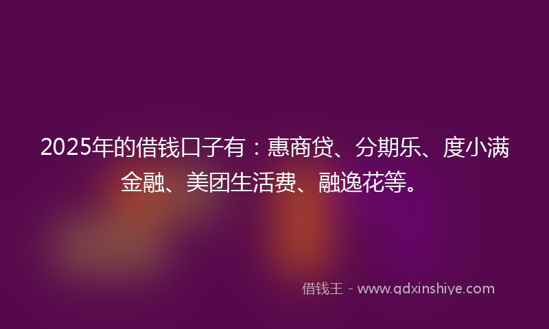 2025年的借钱口子有：惠商贷、分期乐、度小满金融、美团生活费、融逸花等。