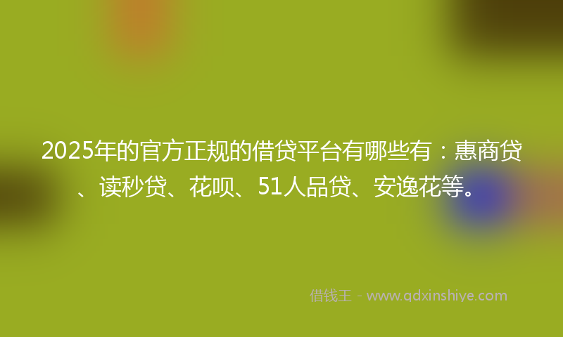 2025年的官方正规的借贷平台有哪些有：惠商贷、读秒贷、花呗、51人品贷、安逸花等。
