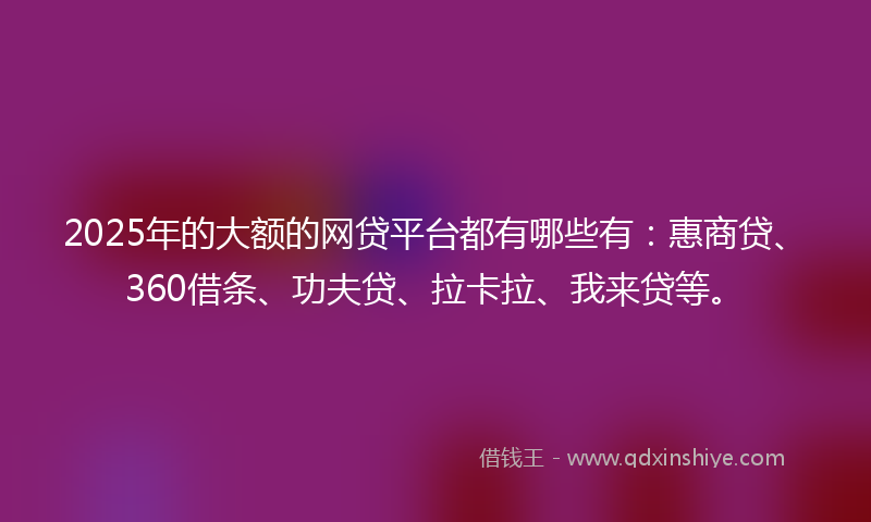 2025年的大额的网贷平台都有哪些有：惠商贷、360借条、功夫贷、拉卡拉、我来贷等。