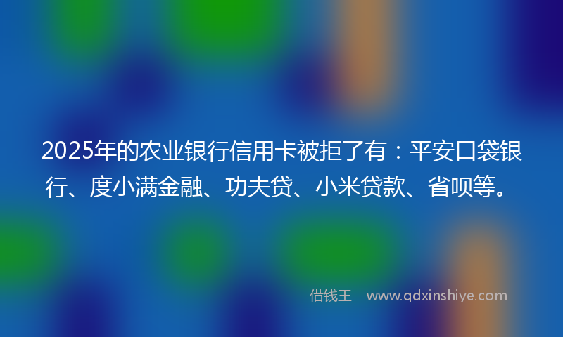 2025年的农业银行信用卡被拒了有：平安口袋银行、度小满金融、功夫贷、小米贷款、省呗等。