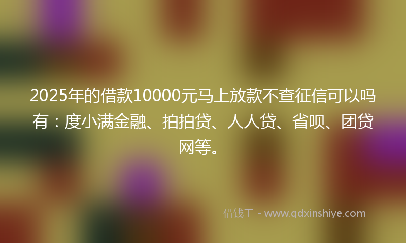 2025年的借款10000元马上放款不查征信可以吗有：度小满金融、拍拍贷、人人贷、省呗、团贷网等。