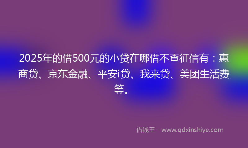 2025年的借500元的小贷在哪借不查征信有：惠商贷、京东金融、平安i贷、我来贷、美团生活费等。