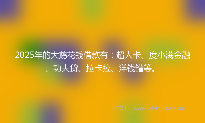 2025年的大鹅花钱借款有：超人卡、度小满金融、功夫贷、拉卡拉、洋钱罐等。