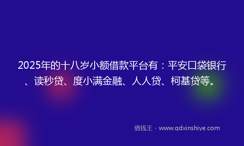 2025年的十八岁小额借款平台有：平安口袋银行、读秒贷、度小满金融、人人贷、柯基贷等。