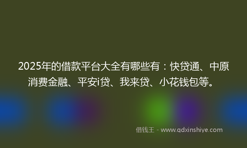 2025年的借款平台大全有哪些有：快贷通、中原消费金融、平安i贷、我来贷、小花钱包等。