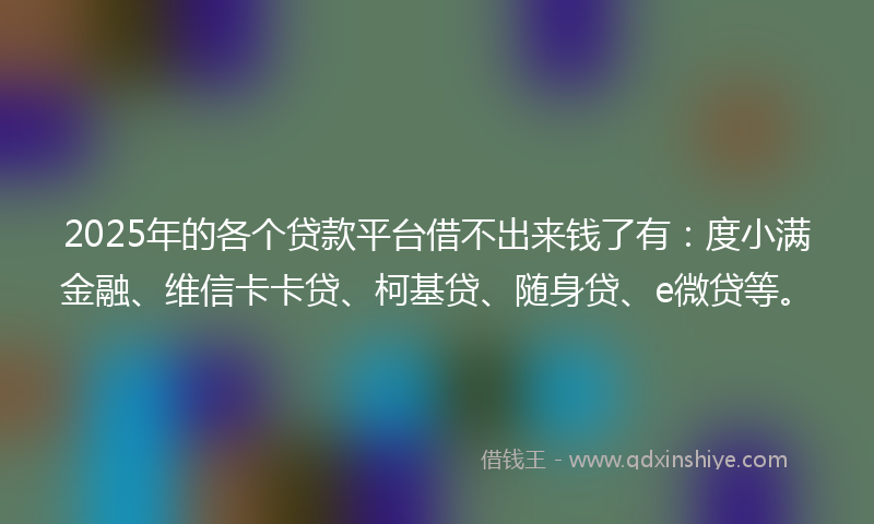 2025年的各个贷款平台借不出来钱了有：度小满金融、维信卡卡贷、柯基贷、随身贷、e微贷等。
