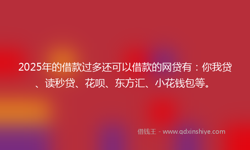 2025年的借款过多还可以借款的网贷有：你我贷、读秒贷、花呗、东方汇、小花钱包等。