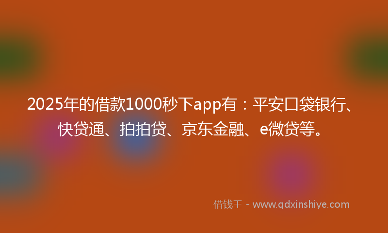 2025年的借款1000秒下app有：平安口袋银行、快贷通、拍拍贷、京东金融、e微贷等。