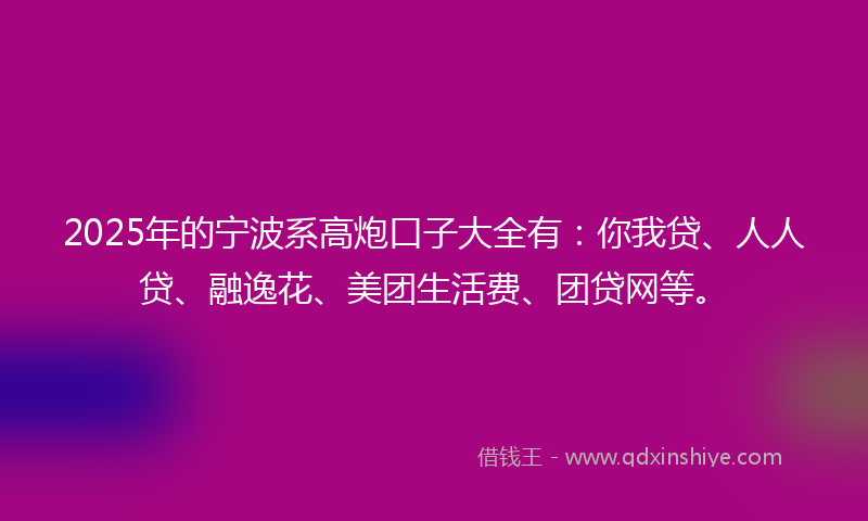 2025年的宁波系高炮口子大全有：你我贷、人人贷、融逸花、美团生活费、团贷网等。