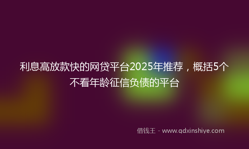 利息高放款快的网贷平台2025年推荐，概括5个不看年龄征信负债的平台