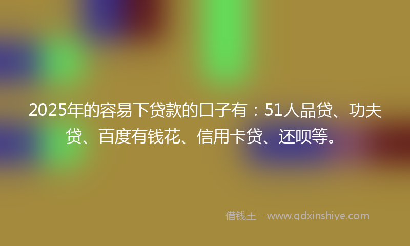 2025年的容易下贷款的口子有：51人品贷、功夫贷、百度有钱花、信用卡贷、还呗等。