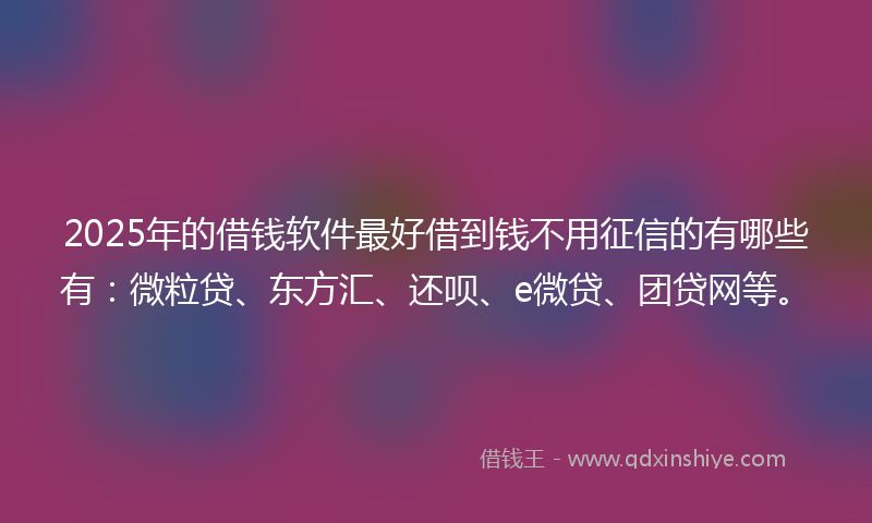 2025年的借钱软件最好借到钱不用征信的有哪些有：微粒贷、东方汇、还呗、e微贷、团贷网等。