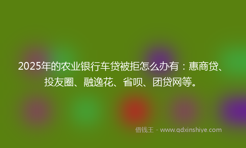 2025年的农业银行车贷被拒怎么办有：惠商贷、投友圈、融逸花、省呗、团贷网等。