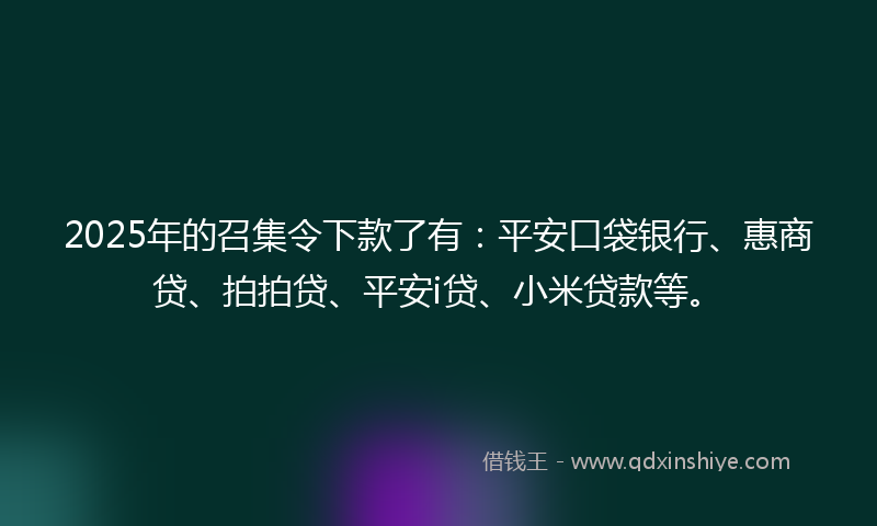 2025年的召集令下款了有：平安口袋银行、惠商贷、拍拍贷、平安i贷、小米贷款等。