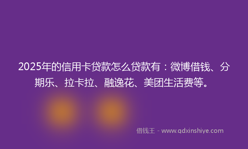 2025年的信用卡贷款怎么贷款有：微博借钱、分期乐、拉卡拉、融逸花、美团生活费等。